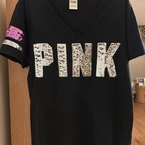 PINK Victoria's Secret Black Tee with Sequin Accents
